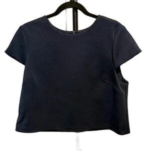 Eliza J Womens 14 Crop Top with Cap Sleeves Blue Scuba/ponte Knit
